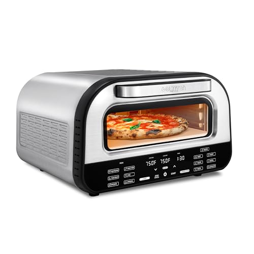 Gourmia Electric Indoor Pizza Oven – Countertop Air Fryer Toaster Oven Combo with 6 Pizza Presets, 7 Cooking Functions, Air Fry, Broil & Bake, Includes Cordierite Pizza Stone, Stainless Steel