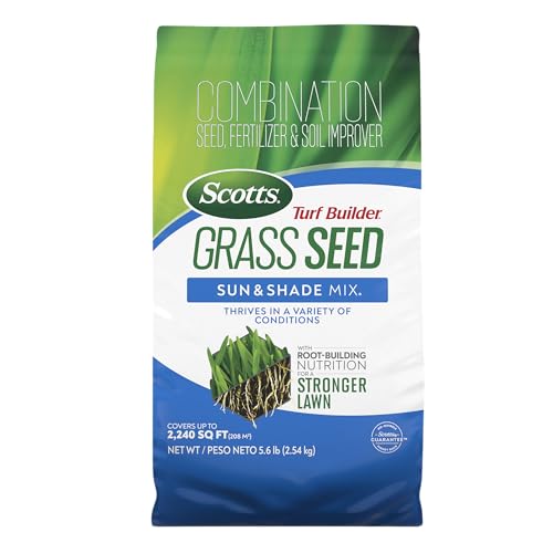 Scotts Turf Builder Grass Seed Sun and Shade Mix - Grass Seed Plus Lawn Fertilizer and Soil Improver, deckt bis zu 2,240 sq. ft. ab, 5.6 lb.