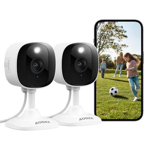 AOQEE 2K Cameras for Home Security-Outdoor/Indoor Camera für Hund/Katze/Haustier/Nanny/Baby/Ältere, Color Night Vision, Weißes Licht, Sirene, 24/7 SD-Aufnahmen, funktioniert mit Alexa, Plug-in (C1-White-2pack-2.4G)
