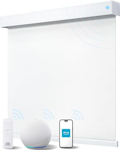 JaeJaes Smart Roller Shades voor ramen, Alexa verduisterende gemotoriseerde blinds met afstandsbediening, eenvoudig te installeren automatische elektrische blinds voor binnen (White, 35 W x 72 H)