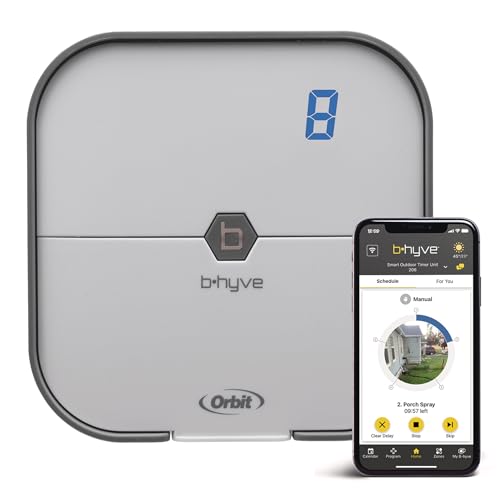 Orbit B-hyve Indoor Smart Sprinkler Controller - 8-Zone - WiFi Irrigation Controller - App Controlled Irrigation with Weather Adjustment - Easy Installation Smart Home Ready Device - 57925