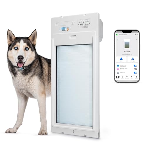 Power Pet Automatic ROLL UP Door by High Tech Pet Brand, motorisiertes Panel rollt nach oben, durch Haustier-Halsband bedient, manuelle & WiFi-App-Steuerung, Sicherheits-Lockout-Panel, 24/7 Exit- & Entry-Timer (Large, Door Mount)
