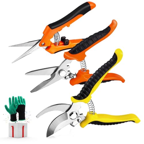 3 Pack Garden Pruning Shears Stainless Steel Blades handmatige snoeischarenset met tuinhandschoenen
