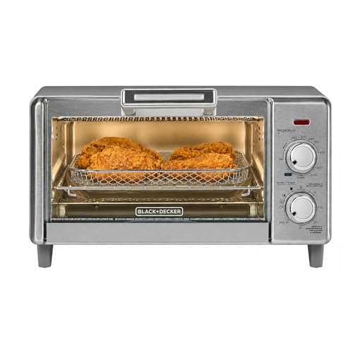 BLACK+DECKER Crisp 'N Bake Air Fry Countertop Convection Toaster Oven, Medium Capacity, 4-Slice, 5-in-1, Fits 9” Pizza, 30-Min Timer, Bake, Broil, Air Fry, Toast, Keep Warm, RVS