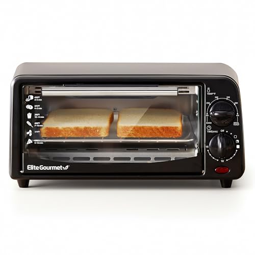 Elite Gourmet ETO236 Personal Compact 2 Slice Countertop Toaster Oven met 15 Minute Timer & Adjustable Temperature, Bake, Broil, & Toast, Black