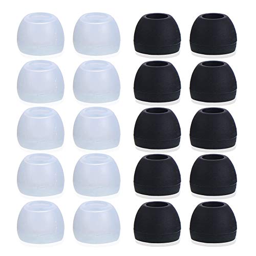 Blacell 20 Pcs Medium Silicone Earbud Cap Tip Cover Replacement - 10 Black, 10 Clear Title
