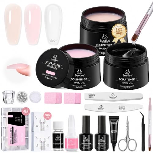 Beetles Hard Gel for Nails Extension Kit, 3 Colors & Half Cover Nail Tips