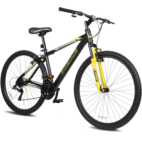 WEIZE Hardtail Mountain Bike, ruedas de 29 Inch, bicicleta de ciclismo al aire libre, cambio de gatillo de 21 velocidades, cuadro de aluminio para hombres y mujeres, sillín cómodo, bicicleta MTB con horquilla de suspensión, negro