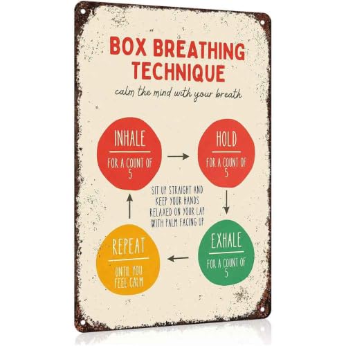 Box Breathing Technique Guide Aluminum Metal Sign 8 x 12 Inch