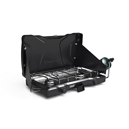 Coleman Triton 2-Burner Propane Stove, tragbare Camping-Kochplatte mit 2 verstellbaren Brennern & Windschutz, 22,000 BTUs Leistung für Camping, Tailgating, Grillen, BBQs & mehr