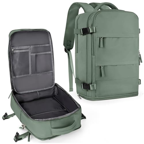 coowoz Travel Backpack For Women Men,Carry On Backpack,Hiking Backpack Waterproof Outdoor Sports Rucksack Casual Daypack Travel Essentials(Olive Green)