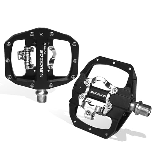 BUCKLOS Mountain Bike Pedals Clip Flat Combo Compatible with SPD Cleats