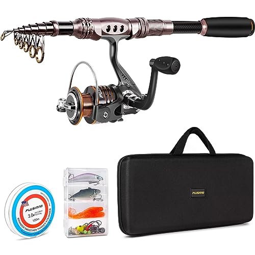 PLUSINNO Spinning Rod and Reel Combos Telescopic Fishing Rod Pole
