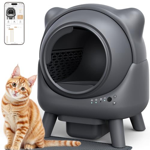 Automatic Litter Box, FEELNEEDY Self Cleaning Litter Box, Odor Control Robot, Cat Ears Design, 65L APP Real-Time Monitor, Cat Litter-Boxs for Multiple Cats, Safety Sensors, with 1 Trash Bag