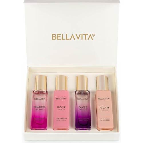 Bellavita Luxury Women's Perfume Gift Set with Rose, Senorita, Date, and Glam | 80ml | Perfume for Women | Pink Pepper, Yuzu and Floral Peach | Long Lasting Fragrance