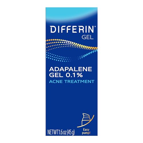 Differin Acne Treatment Gel, 90 Day Supply, Retinoid Treatment for Face with 0.1% Adapalene, Gentle Skin Care for Acne Prone Sensitive Skin, 45g Pump (Packaging May Vary)