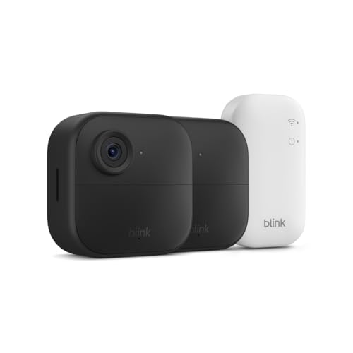 Blink Outdoor 4 – Draadloze slimme beveiligingscamera, batterijduur van twee jaar, 1080p HD livebeeld overdag en infrarood nachtzicht, tweerichtingsgesprek. Sync Module Core inbegrepen – 2 camera system