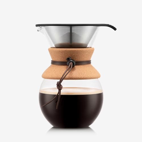 Bodum 34oz Pour Over Coffee Maker, Hitzebeständiges Borosilikatglas mit wiederverwendbarem Edelstahlfilter und Korkgriff - Made in Portugal