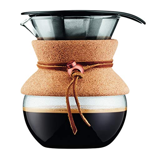 Bodum 17oz Pour Over Coffee Maker, Hitzebeständiges Borosilikatglas mit wiederverwendbarem Edelstahlfilter und Korkgriff - Made in Portugal