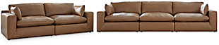 Emilia Leather Modular Sofa and Loveseat in a modern living room