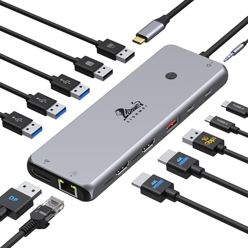 Estación de acoplamiento USB C 13 en 1 - doble monitor, triple pantalla, 8 puertos USB C/A, Ethernet, audio - concentrador USB C LIONWEI para MacBook,Dell,HP,Lenovo,Surface