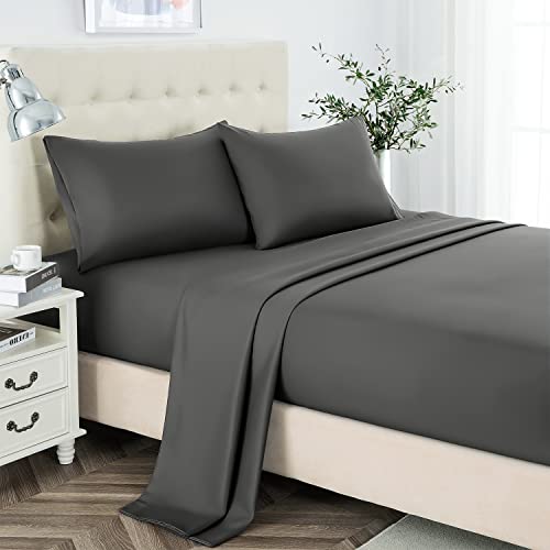 Lanest Housing Queen Sheet Set, 2400 Thread Count Soft Deep Pocket Microfiber Sheets, 4 Pieces Gray Bedding Sheets & Pillowcases