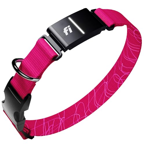 Fi New Series 3+ Smart Dog Tracker Collar [6 Month Membership Included] GPS Tracker for Dogs with Health & Behavior Monitoring, Escape Alerts, Waterproof, LED, Apple Watch Compatible (Pink, Large)