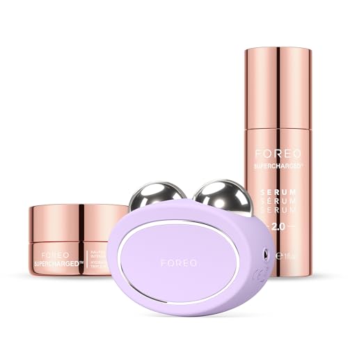 FOREO Total Facelift Bundle - BEAR 2 Advanced Microcurrent Facial Device + SUPERCHARGED SERUM 2.0 1 oz + SUPERCHARGED HA+PGA Triple Action Intense Moisturizer 0.5 oz - Anti Aging - Skin Care Tools