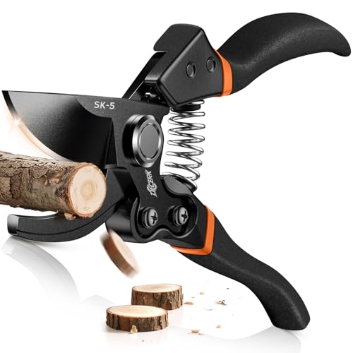 DECERK® 8.5" Professional Pruning Shears - Schneidet 4X leichter mit ultra-scharfer japanischer Titan-Klinge aus Stahl, gartenfreundliche Schere für Arthritis und Pflanzen, schneidet mühelos 3/4"-Äste