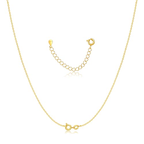BYIA 18k Gold Vermeil 925 Sterling Silver Chain Necklace for Women 1.2mm Cable Chain Dainty Sturdy Women's Chain Necklaces 14/16/18/20/22/24/26 Inches Adjustable Tail Chain Hypoallergenic