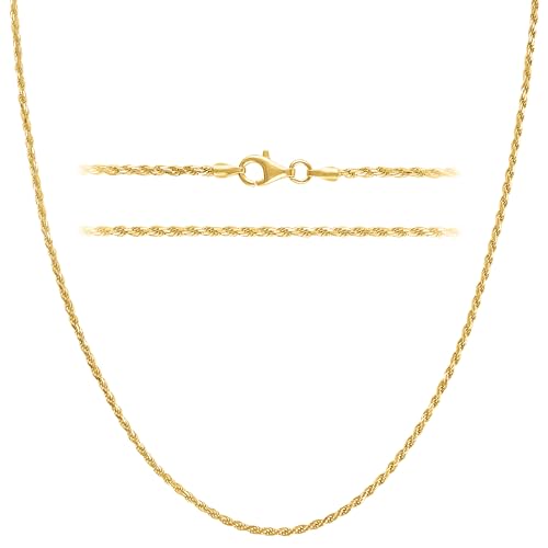 KISPER Gold Rope Chain Necklace for Women Men Plated 925 Sterling Silver