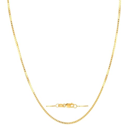 SPETLEK 14K Yellow Gold Box Chain Necklace for Women 0.7MM 14k Solid Gold Necklace with lobster clasp 20 Inch
