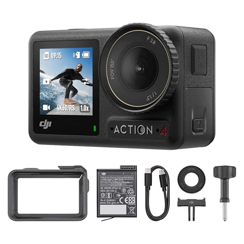 DJI Osmo Action 4 Essential Combo, Waterdichte Action Camera met 1/1.3" Sensor, 4K/120fps Video, Uitstekende Beeldvorming bij Weinig Licht, 10-bit & D-Log M Kleurprestaties, Lange Accuduur van 160 Min, Vlogging Camera