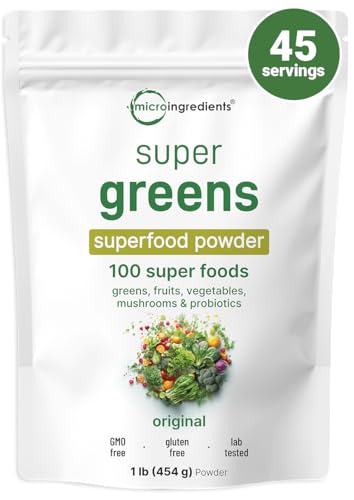 Micro Ingredients Super Greens Powder, 100 Superfoods, Green Drink Mix, 1lb | Superfood Blend with Daily Greens, Probiotics, Fruits, Vegetables & Mushrooms | 45 Servings | Non-GMO, Gluten-Free