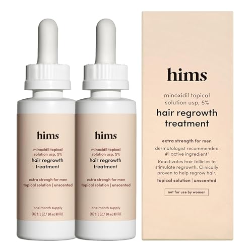 hims Hair Regrowth Treatment - Topical Minoxidil 5% Solution for Men - Extra Strength - Supports Thicker, Fuller Hair - Non-Greasy, Unscented, 2 Pack