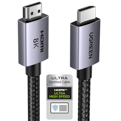 UGREEN 8K HDMI 2.1 Cable 48Gbps 10FT, Certified Ultra High Speed HDMI Cord Aluminum, 4K@240Hz 120Hz 10K 8K@60Hz, HDCP 2.2&2.3, eARC HDR 10 Dolby Compatible with PS5/Blu-ray/Roku TV/Switch 2/Mac mini