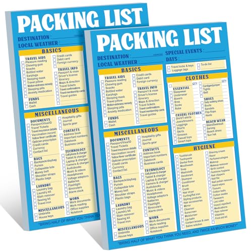 Eaasty 2 Pcs 120 Sheets Travel Packing List 6 x 9 Packing List Checklist Notepad Cruise Checklist Essentials Note Pad for Hiking Camping Beach Vacations Gifts