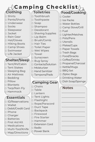 Camping Checklist: Black and White Edition: An Easy-to-Use Packing Guide for Tent, RV, and Cabin Trips
