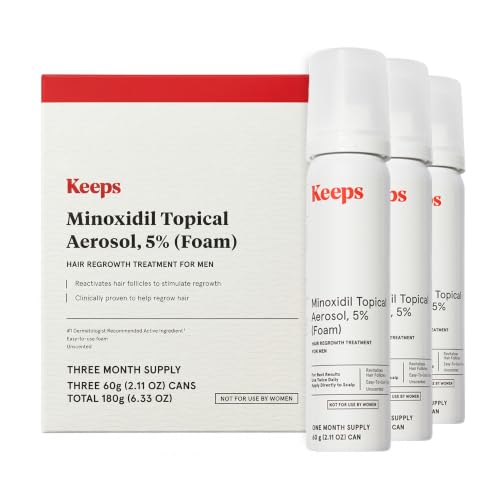 Keeps Minoxidil Solution 5% for Men, 3 Month Supply (3 x 2 fl oz Bottles)