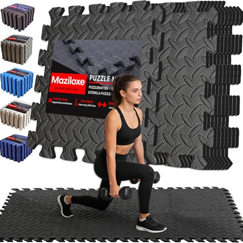 Maziloxe Gym Flooring for Home Gym, 18 PCS Anti-Slip Interlocking Foam Floor Tiles, 12.6"x12.6"x0.4" EVA Exercise Mats, Puzzle Floor Mat For Workout, Yoga, Kids Play Area, Treadmill, Garage