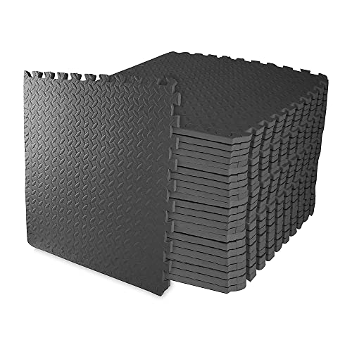 BalanceFrom Puzzle Exercise Mat 3/4" Thick, EVA Interlocking Foam Floor Tiles for Home Gym, Mat for Home Workout Equipment, Floor Padding for Kids, Black, 24 in x 24 in x 3/4 in, 96 Sq Ft - 24 Tiles