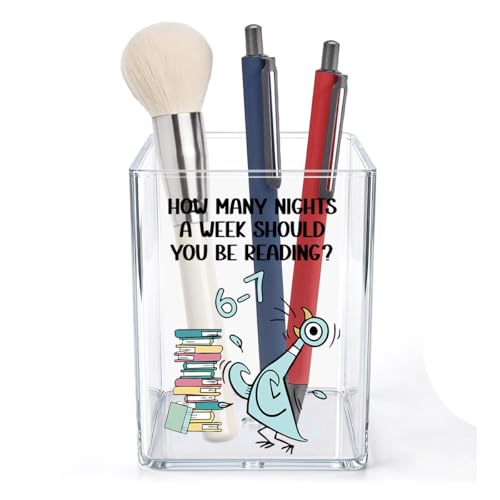 JHFDTY Funny 67 Teacher Acrylic Cosmetic Pencil Pen Holder Cup Best Teacher Gifts Idea How Many Nights A Week Should You Be Reading Cute Decor for Home Office Desk Vanity Organizers and Accessories