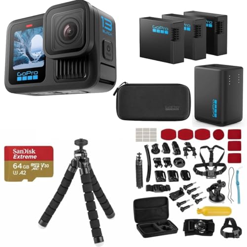 GoPro HERO13 Black Action Camera with 3 Enduro Batteries, Dual Charger, 64GB SD, 5.3K HDR Video, 27MP Photos, HyperSmooth Stabilization, Waterproof Design, 47-Piece Accessory Kit, 1-Year Warranty