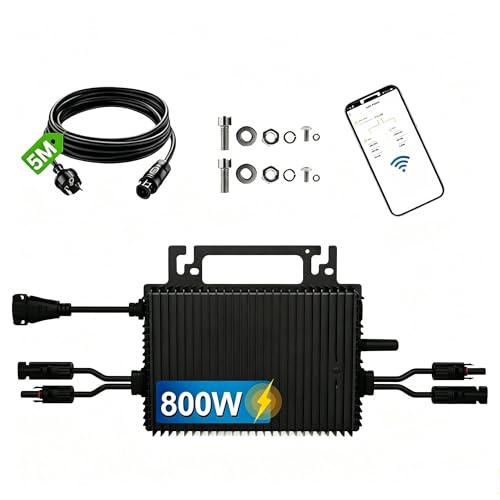 Cosmoxstar 800W Micro Inverter, 2 MPPT Grid Tie Solar Inverter, WiFi App Control, IP67 Waterproof, 16.4ft AC Cable, Plug and Play Solar Kit for Balcony Solar System