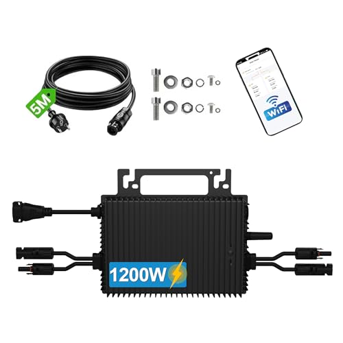 Cosmoxstar 1200W Micro Inverter, 2 MPPT Grid Tie Solar Inverter, WiFi App Control, IP67 Waterproof, 16.4ft AC Cable, Plug and Play Solar Kit for Balcony Solar System