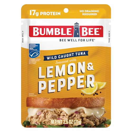 Bumble Bee Lemon & Pepper Seasoned Tuna Pouch - Wild Caught and Ready to Eat for Snack, Salad, Korean Tuna Bowl - 17g Protein per Serving - PERFECT, PORTABLE, GOODNESS - 2.5 oz Packet (Pack of 1)