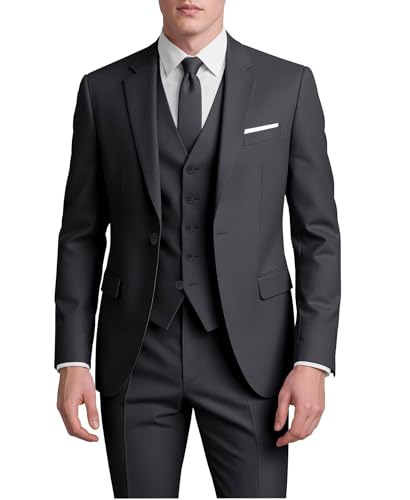 CKGJLJ Slim Fit 3 Piece Men Suit Sets Black Wedding Suits 3-Pieces Classic Fit Black Color Suits for Men Prom Large Single Breasted Suit Notch Lapel 1 Button Jackets Pants