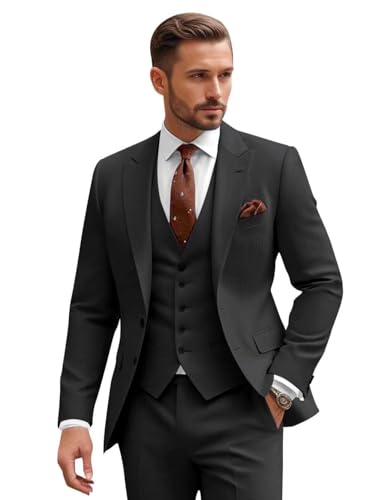 CKGJLJ Men's Suits Black 3 Pieces Suit for Men Slim Fit Two Button Blazer Jacket Single Breasted Vest 3-Pieces Black Suit for Wedding Regular Fit 3 Piece Prom Suits Large
