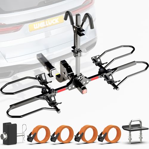 WELLUCK Bike Rack for Car,200LB 2 Ebike Rack Hitch with Up to 5-inch Fat Tire,Folding Hitch Mount for RV Trucks SUV -2" Hitch Receiver