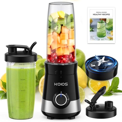 KOIOS Smoothie Blender, 900W Blenders for Kitchen with 27oz No-BPA Portable Bottles Spout Lids, 3 Modes Personal Mixer Blender for Shakes Smoothies Frozen Drinks Baby Food, Recipe (WBL702 Black)